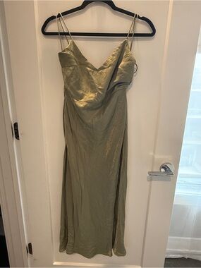 Hello Molly Olive Green Satin Cowl Maxi Slip Dress